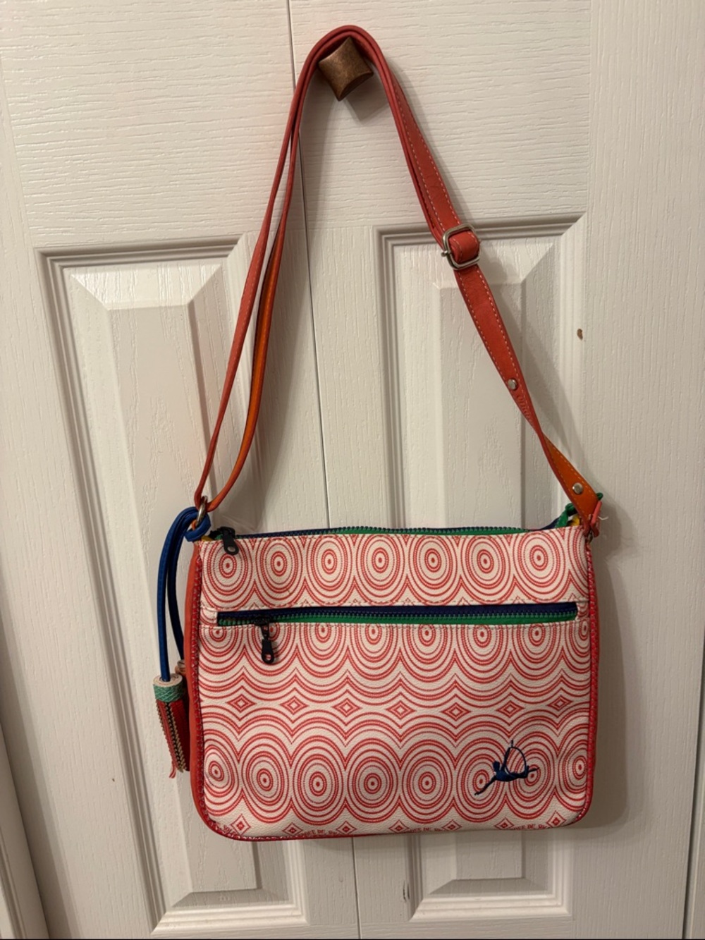 Vintage Cirque Du Soleil Orange Red navy circular pattern cross body purse bag